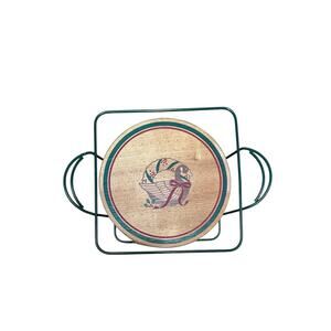 Vintage Hallmark Christmas Goose Wood Box with 7" Plates and Holder NOS!